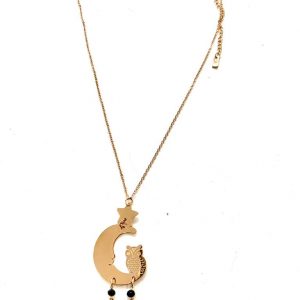 collana acciaio dorato con luna e gufo