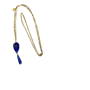 collana acciaio dorato con goccia bluette