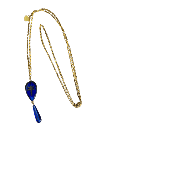 collana acciaio dorato con goccia bluette