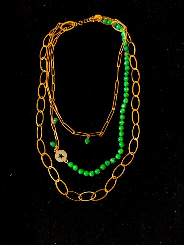 collana acciaio dorato e agata verde